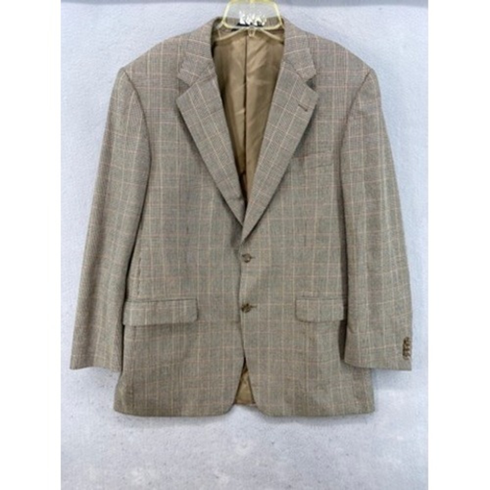 Burberry London Sport Coat Mens 42R Tan Glen Plaid Silk Wool Blazer USA Made